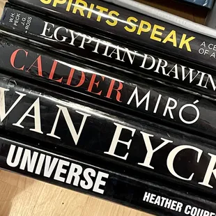 We have a wall of monographs +art by culture, classic art, religious art...