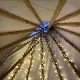 Looking up in the teepee at dinner!