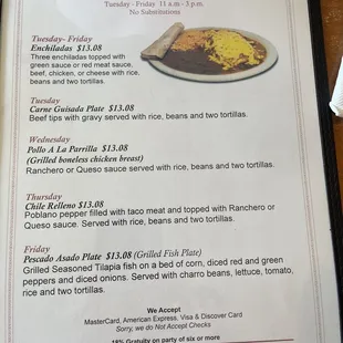 Lunch menu