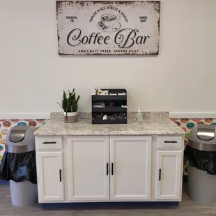 Fresh Hot Coffee. Ground Fresh Daily. Variety of Creamer Flavors at our Coffee Bar.