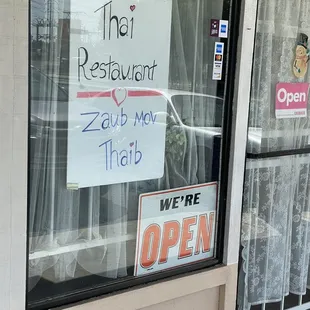 a sign in the window