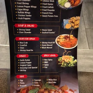 the menu of the restaurant