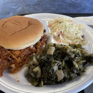 Bbq pork, Cole slaw and turnip greens