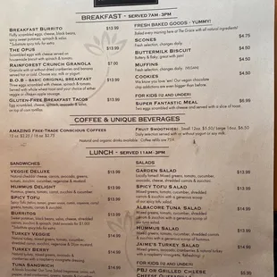 Breakfast and lunch menu.