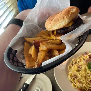 Kids cheeseburger and fries