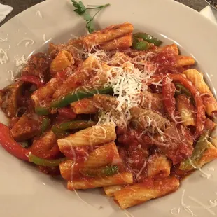 Sautéed Italian sausage with penne pasta