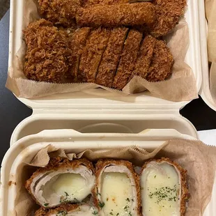 Meat Lover&apos;s combo (top) and cheese katsu (bottom)