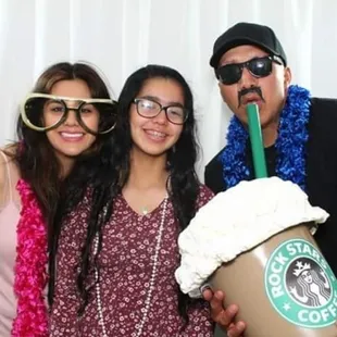 We have many props to choose from hats, mask, silly glasses, prop signs and even our own homemade oversize props for all occasions!