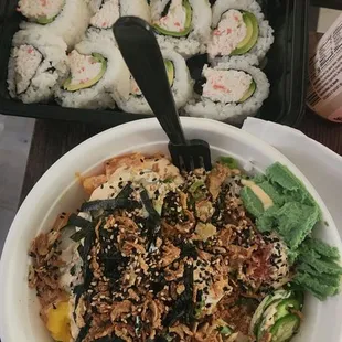California roll and small poke bowl
