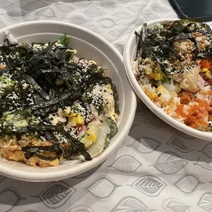 Medium Poke bowl on the left and Large Poke bowl on the right.