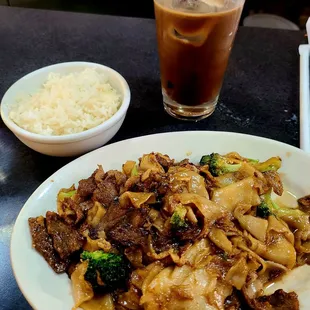 #48 Pad See Ew.with beef and Iced Thai Coffee