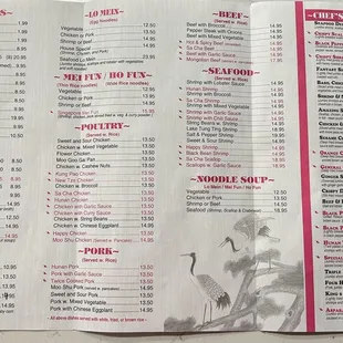 Menu as of Sept 2023