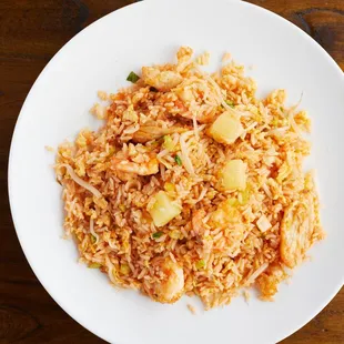 a plate of rice and vegetables