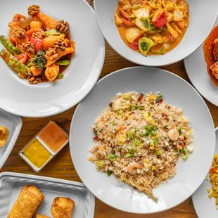 a variety of asian food