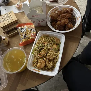 a table full of food and drinks