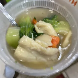 Wonton soup that was supposed to be shrimp but is chicken!