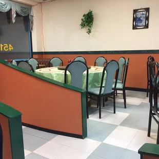 tables and chairs in a restaurant
