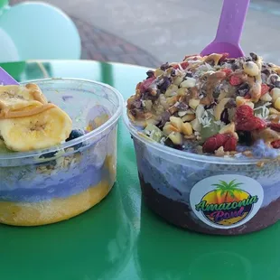 Bowl on left is mango + ube base--such a good combo! The bowl on the right is acai + ube.