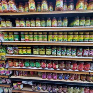 a shelf of canned food
