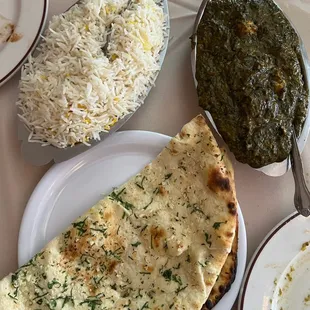 Garlic naan and saag paneer.