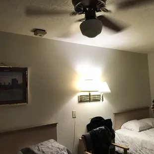 Ceiling fan in the room which was helpful because the room gets warm!!!