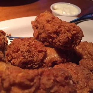 Chicken wings.  Breaded.  They're good, although I prefer my wings without breading.  The blue cheese is fabulous with huge chunks.