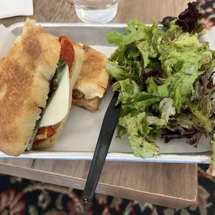 Caprese Sandwich with side salad