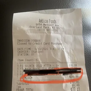 They didn't mention rice in the receipt!Its mentioned as Misc!