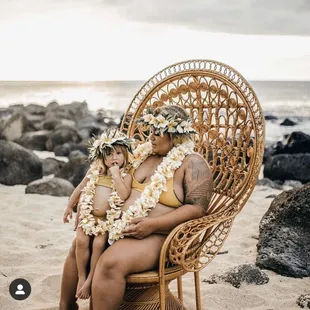 Mommy and Daughter. Family Photography. Keiki Portraits. Gold Vintage Style Peacock Chair.