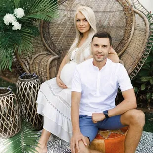 Baby Shower. Couples Portrait. Couples Photography. Photo Op. Cobra Peacock Chair. Rug. Lanterns. Moroccan Pouf.