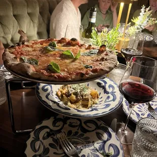 Margherita pizza and pappardelle