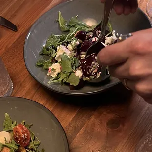 BEETS Oranges, goat cheese, nuts, seeds $21 (We didn't have oranges?)