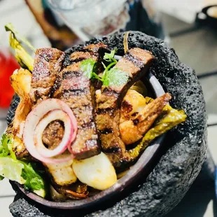 Beef fajitas and Grilled shrimp