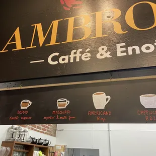 Coffee menu