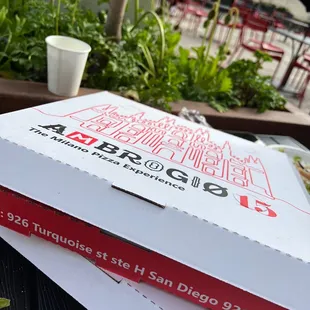 a pizza box on a table