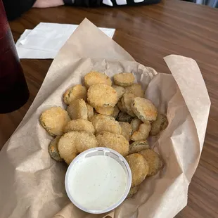 Pickle chips.   Yummy.