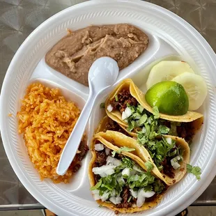 #1 Ambro's Special - 3 tacos campechanos, rice &amp; beans