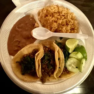 #2 - 3 Taco Plate Asada with Beans &amp; Rice
