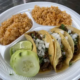 Taco plate special. I subbed in all rice no beans.