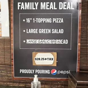 Menu; family meal deal