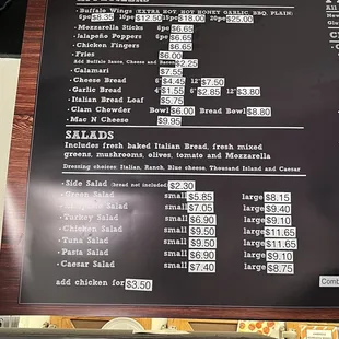 Menu: appetizers and salads