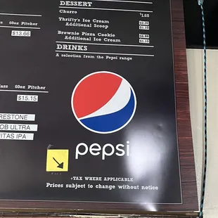 Menu: dessert and drinks