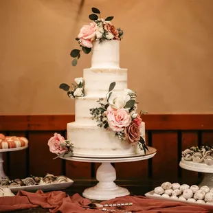 a wedding cake and desserts