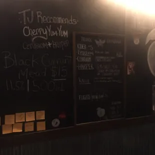 Cider/mead menu board, on 6/29