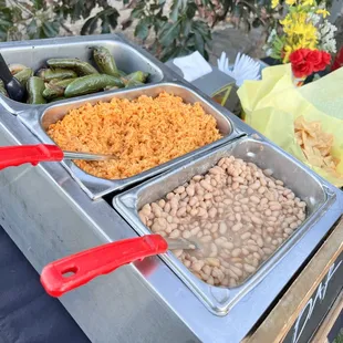 Grilled peppers and onions, rice and beans !