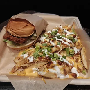 Chicken sandwich and loaded fries