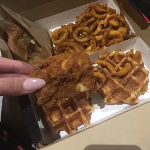 Chicken is the size of half a biscuit.