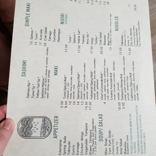 The menu since I had a hard time finding it online.