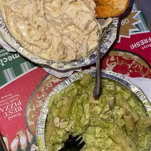 Chicken Alfredo and Chicken Pesto Rigatoni