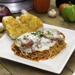 Eggplant Parmigiana with Spaghetti
